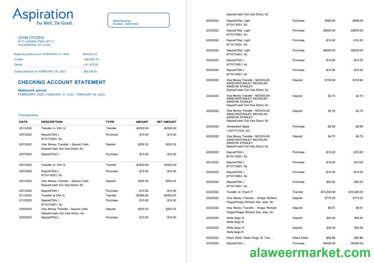 Egypt Aspiration bank statement